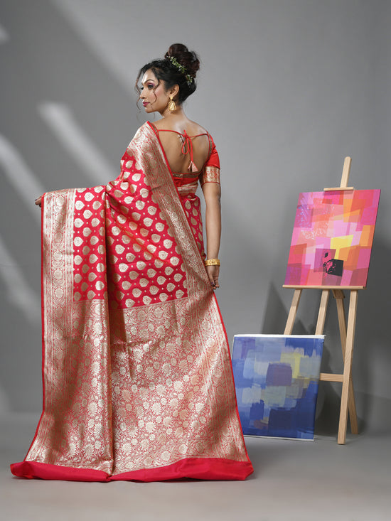 Pink Silk Banarasi Saree With Damask Motifs And Woven Degins-MA52BSL441050097