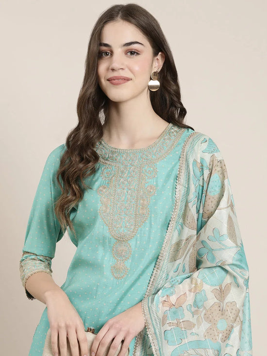 Women Sea Green Printed Kurta Set-GW-3460-Seagreen