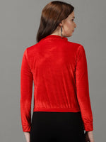 Women's Red Solid Pullover Sweatshirt-AE-10189-Red