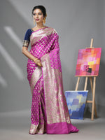 Periwinkle Katan Silk Banarasi Saree With Ethnic Motifs And Zari Woven Designs-MA52KA441380078