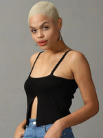 Women's Black Solid Fitted Crop Top-ARN-39115-Black