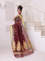 Maroon Cotton Saree With Zari Borders-MA64BCT401190050