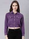 Women Purple Solid Denim Jacket-GZ-5579-Purple