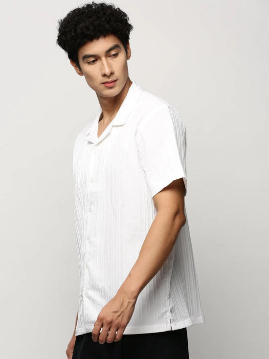 Men White Striped Shirt-H-WAI-M197-1600-White