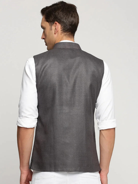 Men Grey Mandarin Collar Solid Nehru Jacket-AK-51340-19-Grey