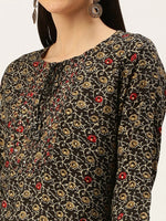 Women's Brown Printed Straight Kurtas-HO-1431-Coffeebrown