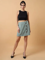 Women's Sea Green Solid A Line Skirt-AE-10435-Seagreen