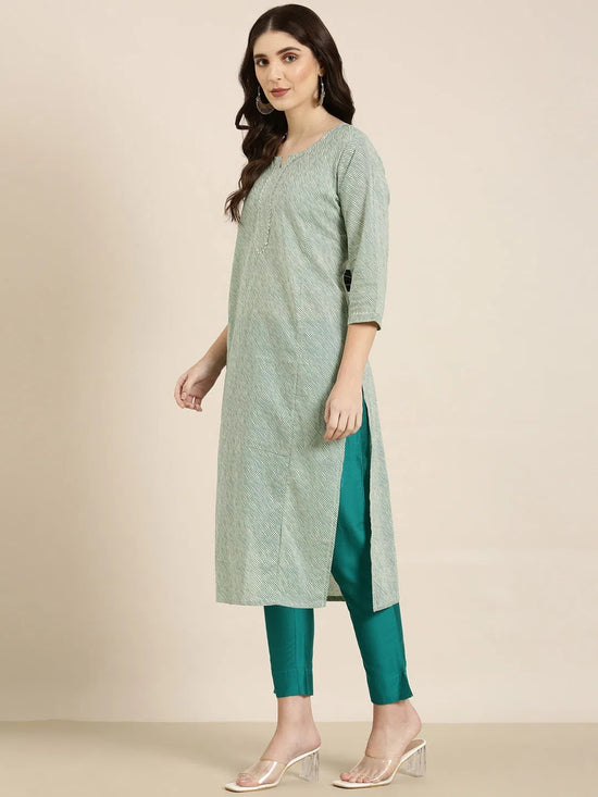 Women Green Striped Straight Kurta-RJF-024-Green