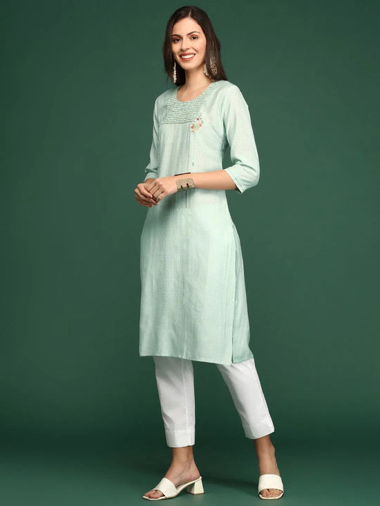 Women's Green Solid Straight Kurta-DF-1211-Seagreen