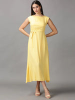 Women's Yellow Solid Fit and Flare Dress-AE-15689-Yellow