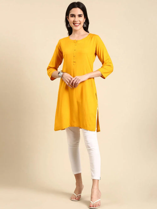 Women's Yellow Solid Straight Kurti-BGR-001-Yellow