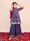 Girls Floral Printed Angrakha Cotton Kurta & Sharara with Dupatta Set