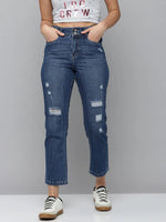 Women's Navy Blue Solid Relaxed Fit Denim Jeans-IM-9930-Navyblue