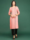 Women Peach Printed Straight Kurta-DF-1568-Peach