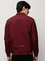 Men Maroon Solid Casual Bomber Jackets-ZD-3601-Maroon