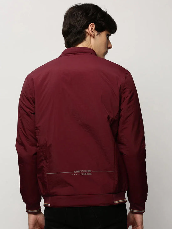 Men Maroon Solid Casual Bomber Jackets-ZD-3601-Maroon