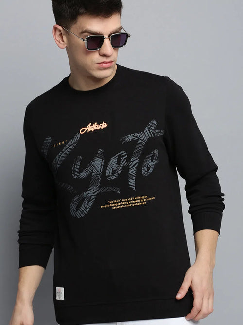 Men Black Solid Casual Sweatshirt-BP-1432-Black