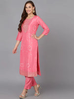 Pink Silk Blend Bandhani Printed Straight Suit