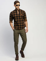 Men Brown Checked Shirt-CLEON-1802-Brown