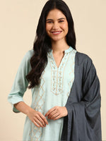 Women's Blue Solid Kurta Set-GW-9201-Blue