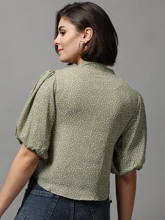 Women's Green Printed Top-AE-7064-Olive