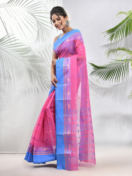 Bubbegum Pink Pure Cotton Tant Saree With Woven Designs-MA51TT43480105