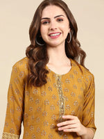 Women's Gold Printed Kurta Set-SKC-1137-Gold