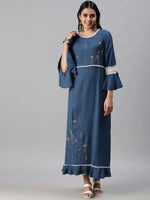 Women's Navy Blue Floral Anarkali Kurta-DW9282-Navyblue