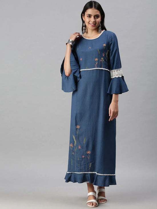 Women's Navy Blue Floral Anarkali Kurta-DW9282-Navyblue