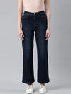 Women Navy Blue Solid Wide Leg Denim Jeans-IM-10479-1-Navyblue