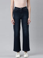 Women Navy Blue Solid Wide Leg Denim Jeans-IM-10479-1-Navyblue