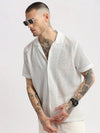 Men Cuban Collar Solid White Crochet Shirt-SAVRE-2284-White