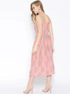 Strappy Box pleate Midi dress with front buttons in Dusty Pink