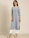 Women Blue Embellished Straight Kurta-SKC-1237-Blue