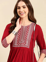 Women's Maroon Embellished Anarkali Kurta-SKC-111-Maroon