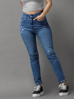 Women's Blue Solid Slim Fit Denim Jeans-GZ-5178-Blue