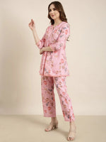 Women Pink Printed Tunic & Palazzos Set-ON-764-Pink