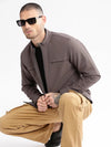 Men Mock Collar Grey Solid Bomber Jacket-ZD-3600-Grey