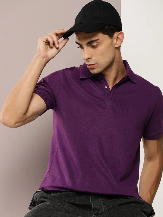 Dillinger Purple Solid Regular Snap Polo T-shirt