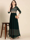 Women's Green Embellished Anarkali Kurta-SKC-1101-Green