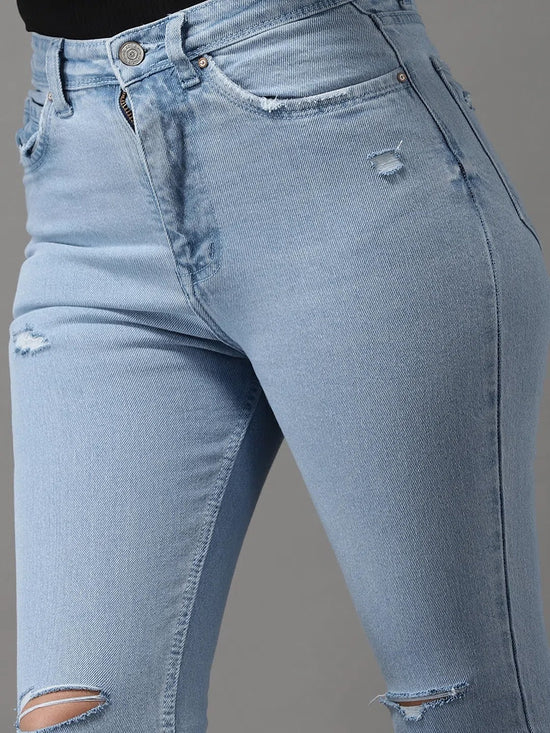 Women's Blue Solid Slim Fit Denim Jeans-GZ-5156-Blue