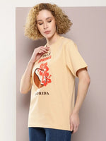 Dillinger Beige Graphic Oversized T-Shirt-WMNCR439BGE-XS