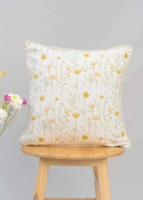 Drifting Dandelion 100% cotton floral cushion cover for sofa - Yellow-230451022