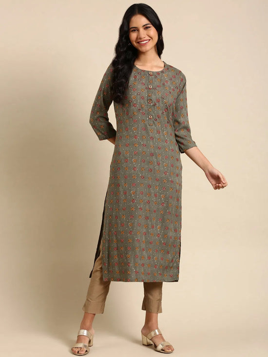 Women's Grey Printed Straight Kurta-GW-2470-Grey