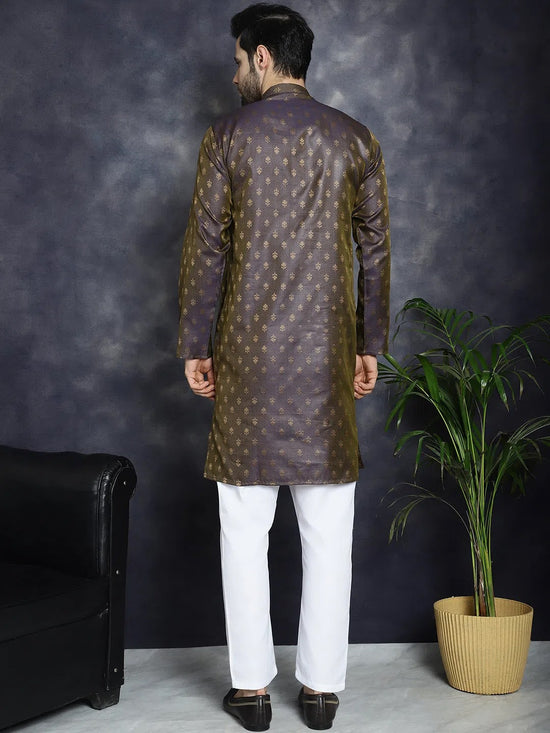 Woven Design Silk Blend Kurta with Pyjama-JOKP-P-5032Purple