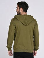 Rigo Olive Green Fleece Hooded With Front Zip Open Sweatshirt-Full