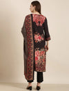 Women Straight Black Floral Kurta and Trousers Set Comes With Dupatta-UB-3150-Black