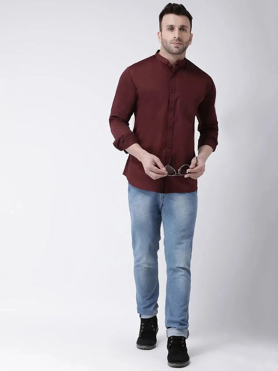 Hangup Men Slim Solid Shirts-BenMaroonShirt