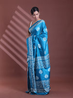 Teal Blue Silk Soft Saree With Texture Print-MA60BSL01400052