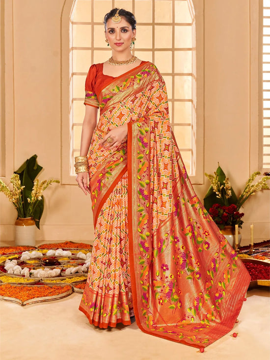 Saree Mall Women's Tussar  Peach Printed Designer Saree With Blouse Piece-KESAR1009